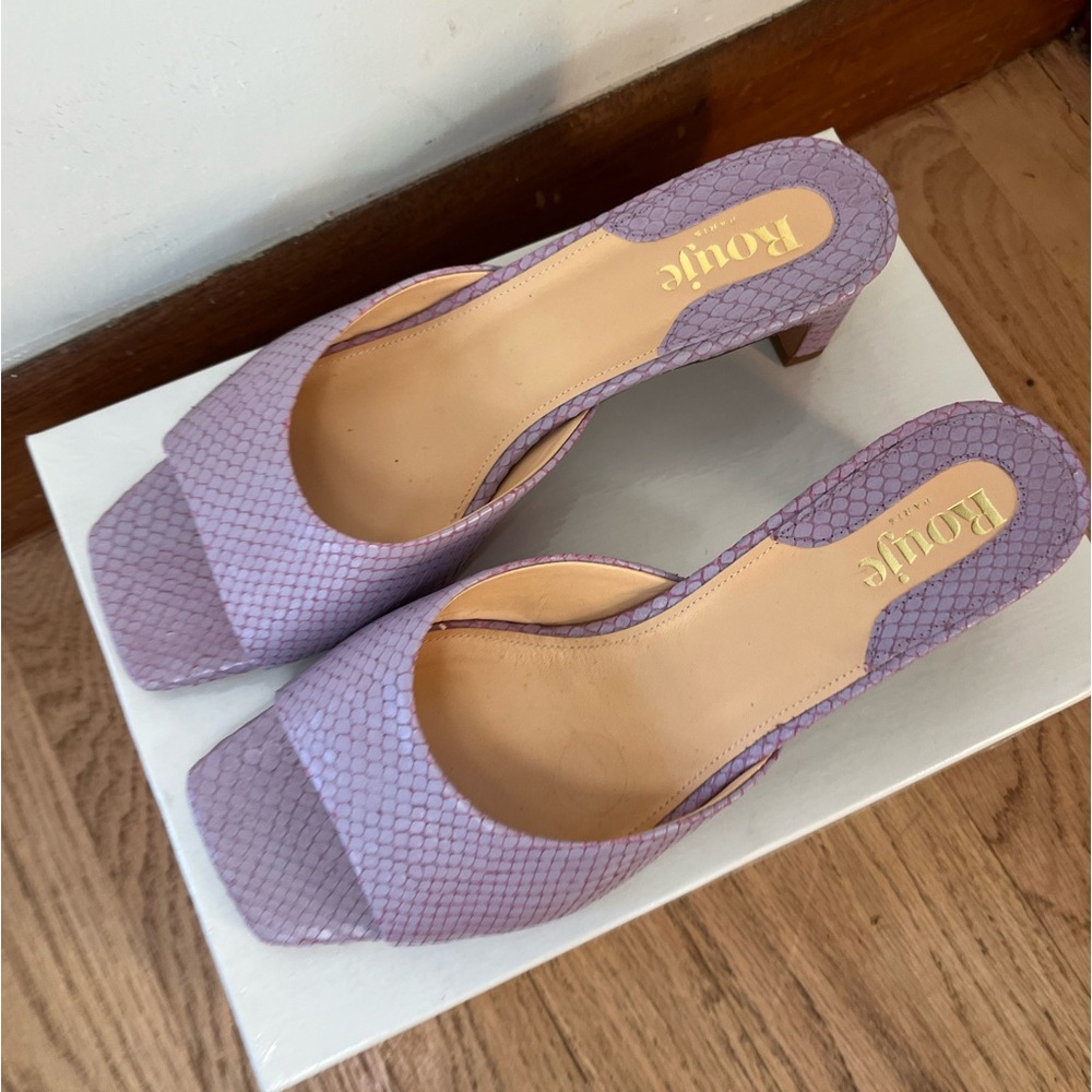 Rouje Kitten Heel Lilac Leather Mules Size 39